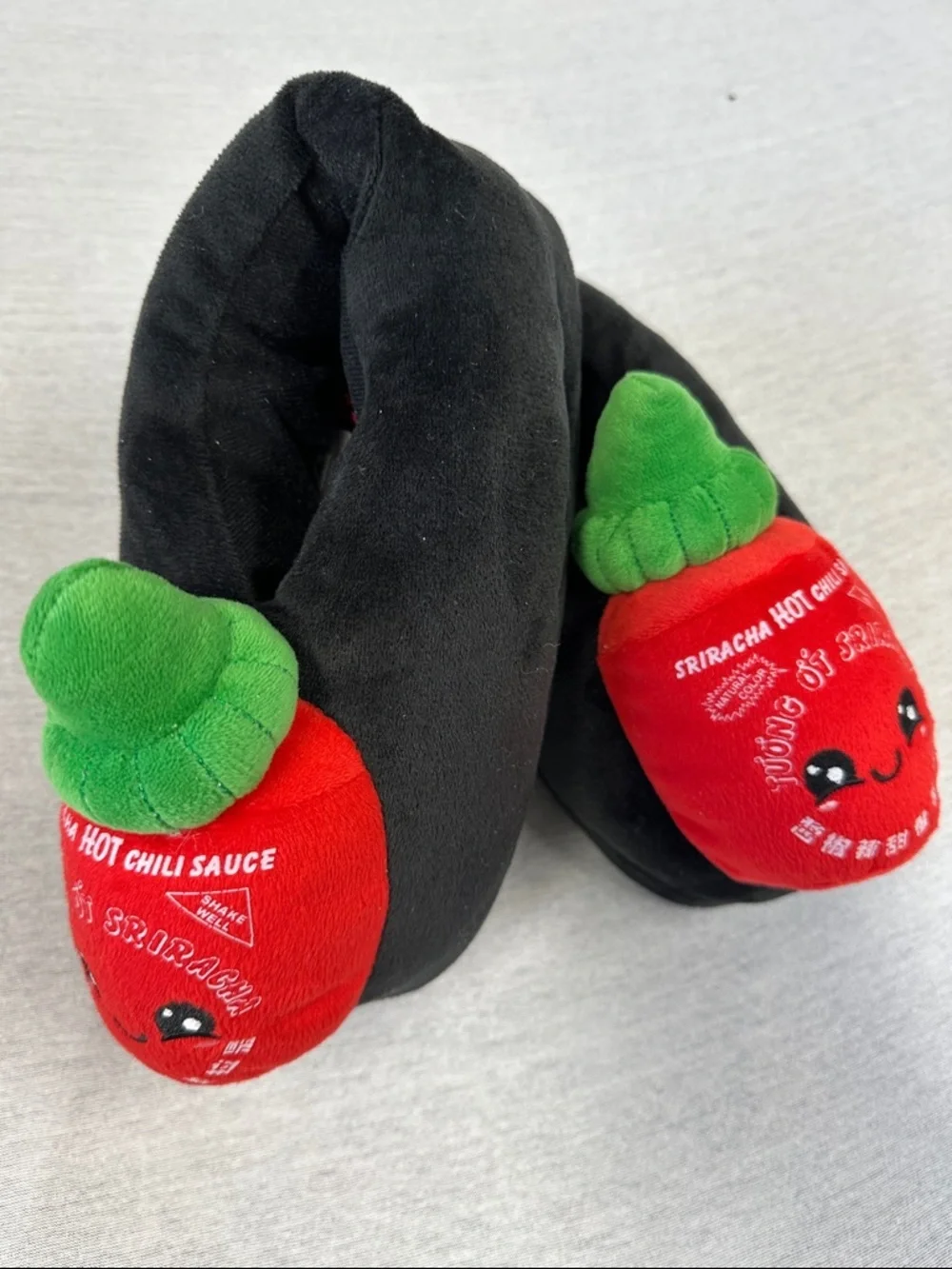 Sriracha Hot Chili Sauce Plush Slipper - Red & Green Kids size S/M